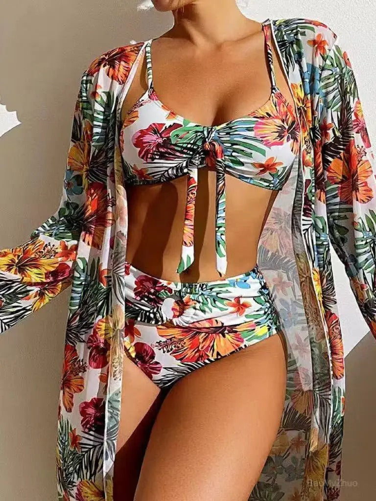 Conjunto de Biquíni Feminino de 3 Peças Floral | SummerElegance