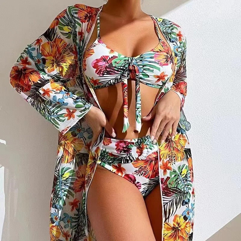 Conjunto de Biquíni Feminino de 3 Peças Floral | SummerElegance